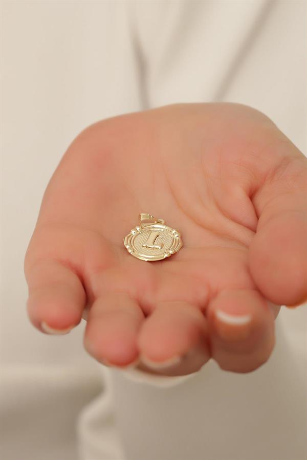 14 Ayar Altın L Harfli Retro Kolye Ucu