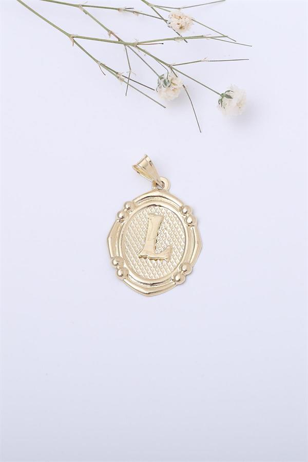 14 Ayar Altın L Harfli Retro Kolye Ucu