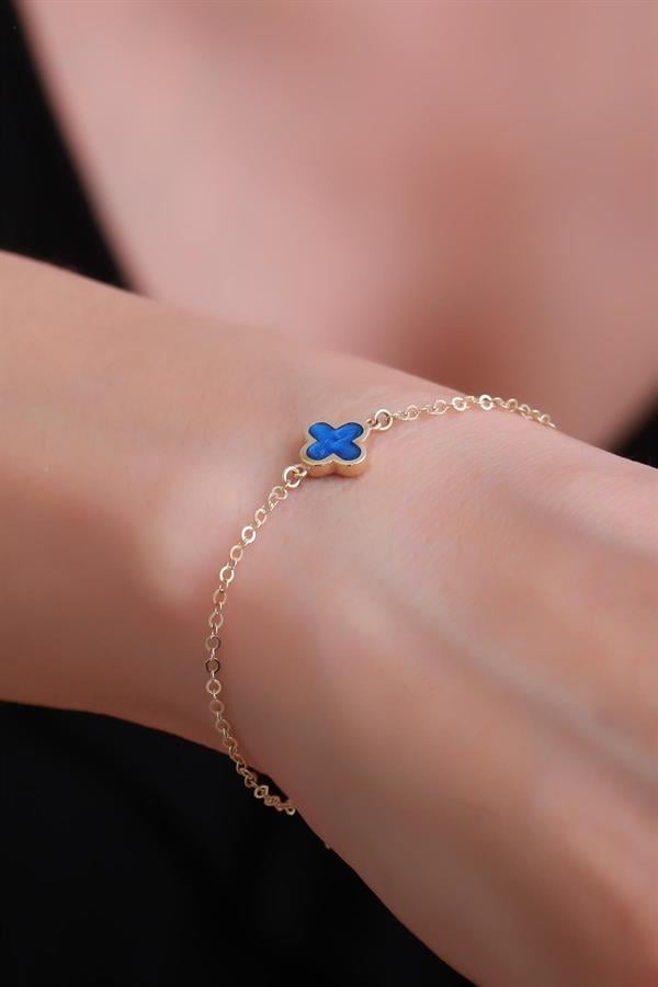 14 Ayar Altın Lacivert Mineli Yonca Bileklik