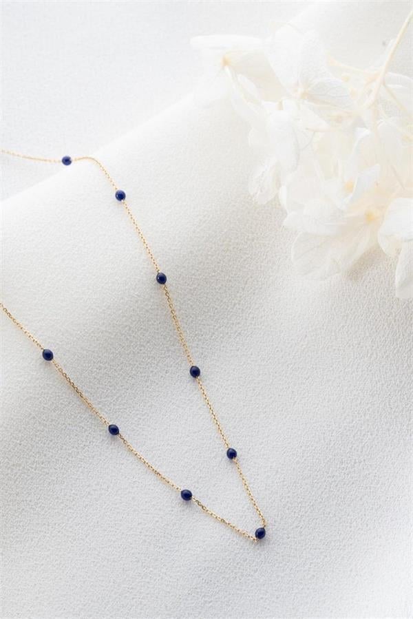  14K Solid Gold Navy Blue Mini Ball Necklace