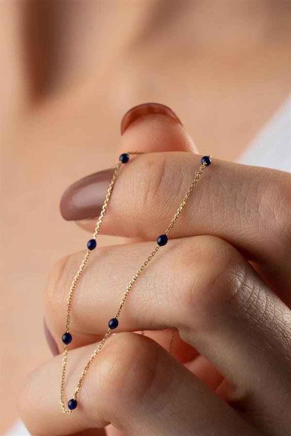  14K Solid Gold Navy Blue Mini Ball Necklace