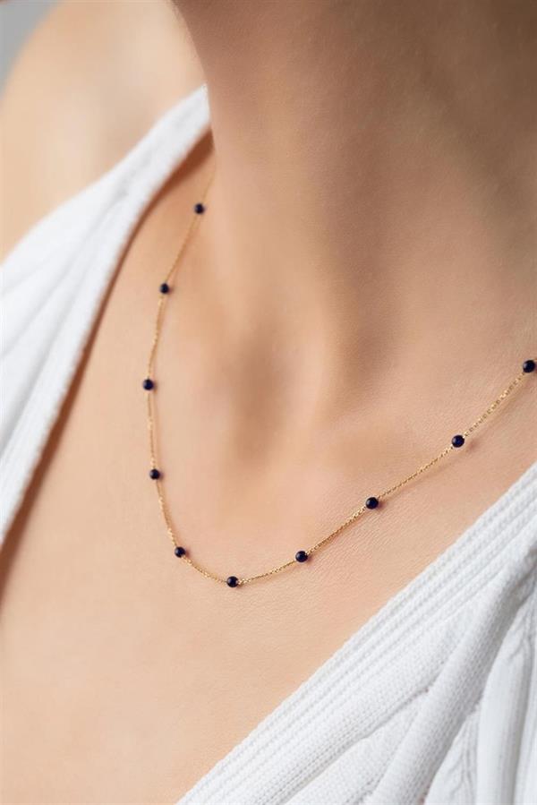  14K Solid Gold Navy Blue Mini Ball Necklace