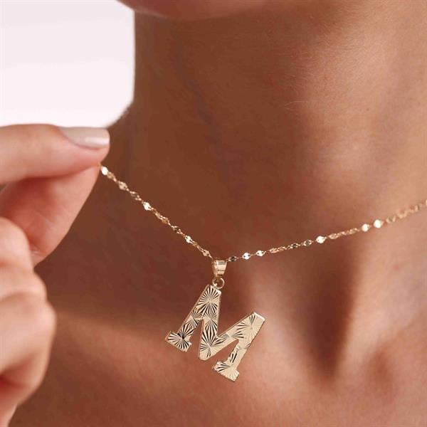 14 Ayar Altın M Harf Füzyon Kolye