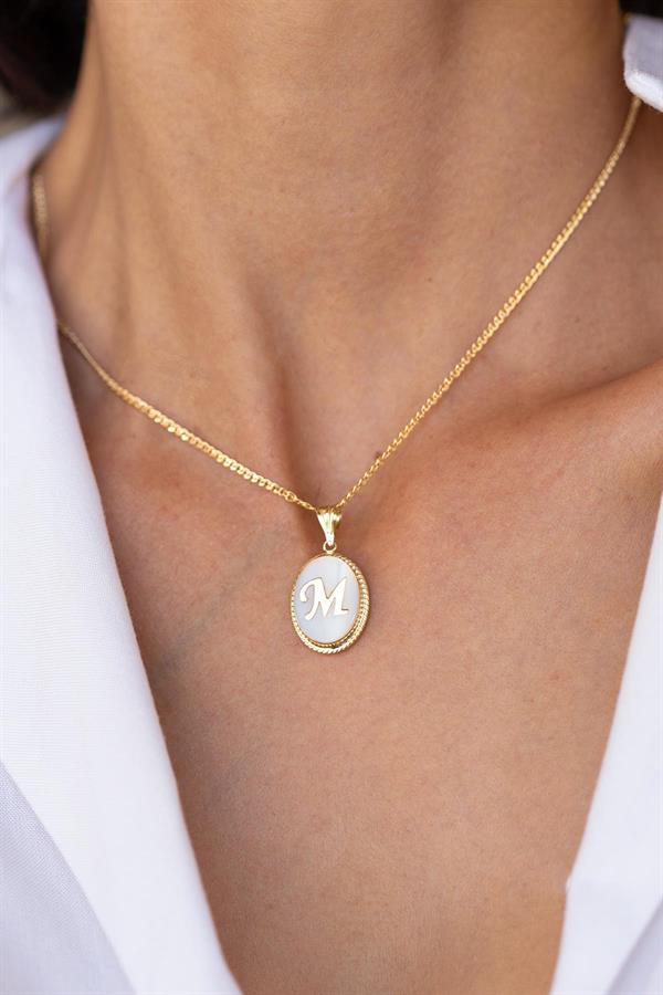 14 Ayar Altın M Harfli Sedef Kolye