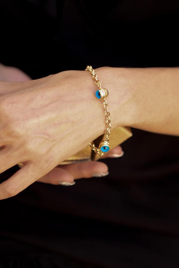 14 Ayar Altın Mavi Gözlü Doç Bileklik