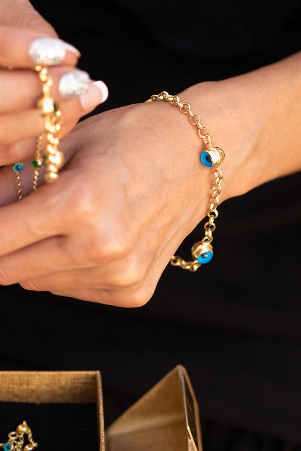 14 Ayar Altın Mavi Gözlü Doç Bileklik