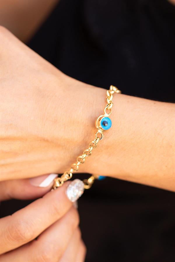 14 Ayar Altın Mavi Gözlü Doç Bileklik