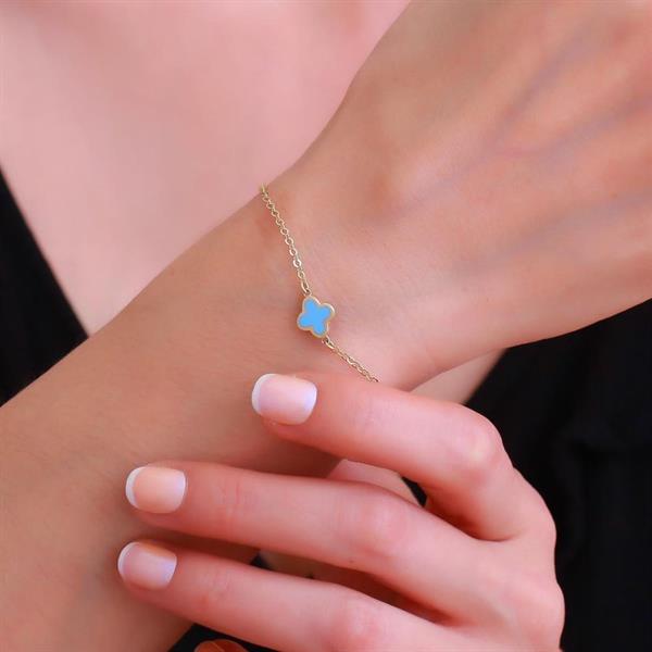 14 Ayar Altın Mavi Mineli Yonca Bileklik