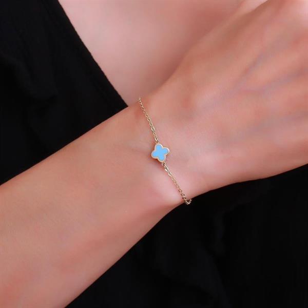 14 Ayar Altın Mavi Mineli Yonca Bileklik