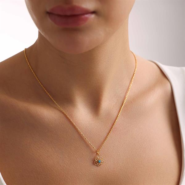 14 Ayar Altın Mavi Papatya Kolye