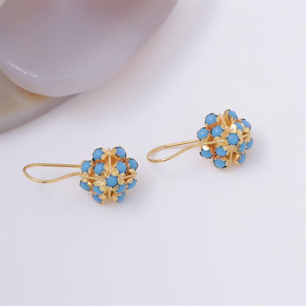 14 Ayar Altın Mavi Piramit Küpe