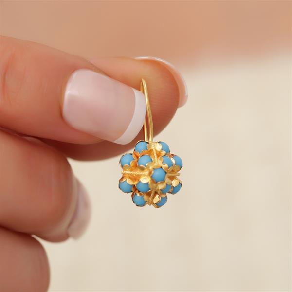 14 Ayar Altın Mavi Piramit Küpe