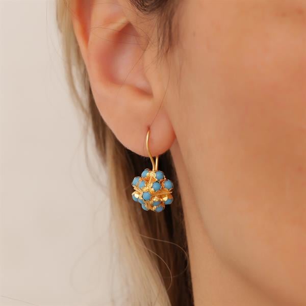 14 Ayar Altın Mavi Piramit Küpe