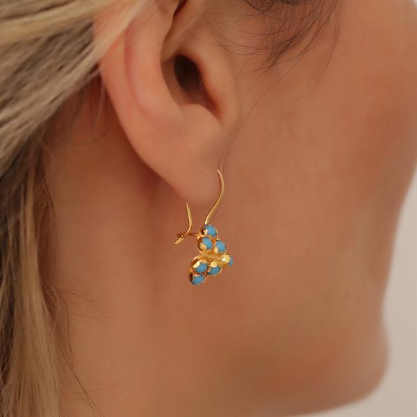 14 Ayar Altın Mavi Piramit Küpe