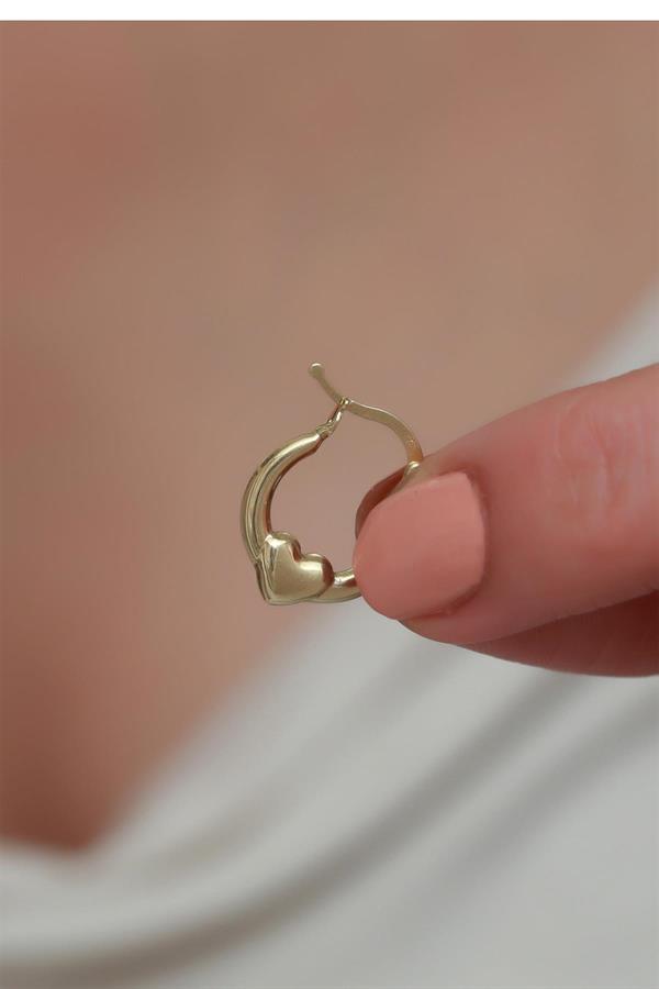 14 Ayar Altın Mini Kalpli Halka Küpe