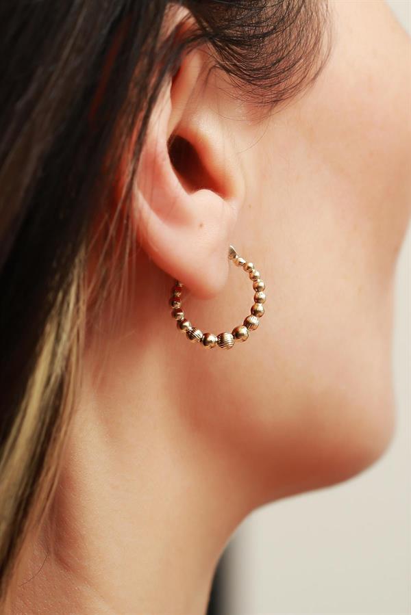 14 Ayar Altın Mini Sıralı Topçik Halka Küpe