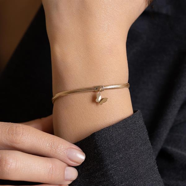 14 Ayar Altın Minimal Kelebek Detaylı İtalyan Esnek Bileklik