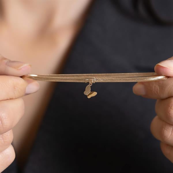 14 Ayar Altın Minimal Kelebek Detaylı İtalyan Esnek Bileklik
