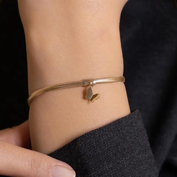 14 Ayar Altın Minimal Kelebek Detaylı İtalyan Esnek Bileklik