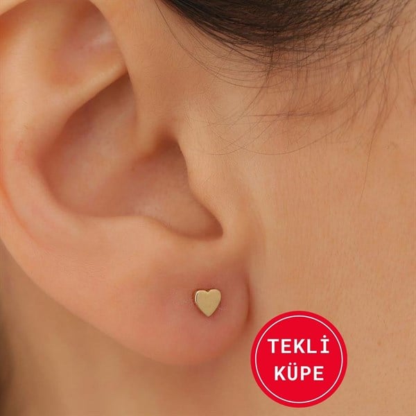 14 Ayar Altın Minimal Tekli Kalp Küpe