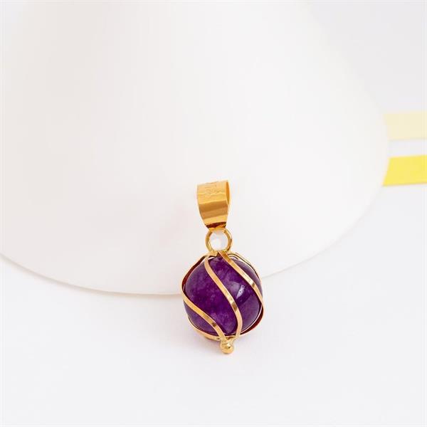 14K Solid Gold Purple Beaded Cage Pendant