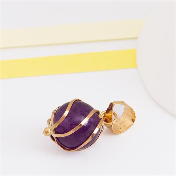 14K Solid Gold Purple Beaded Cage Pendant