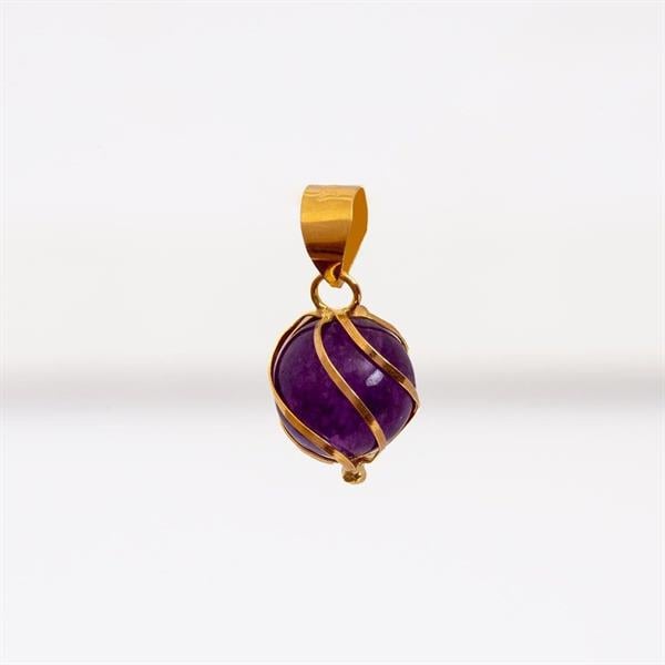 14K Solid Gold Purple Beaded Cage Pendant