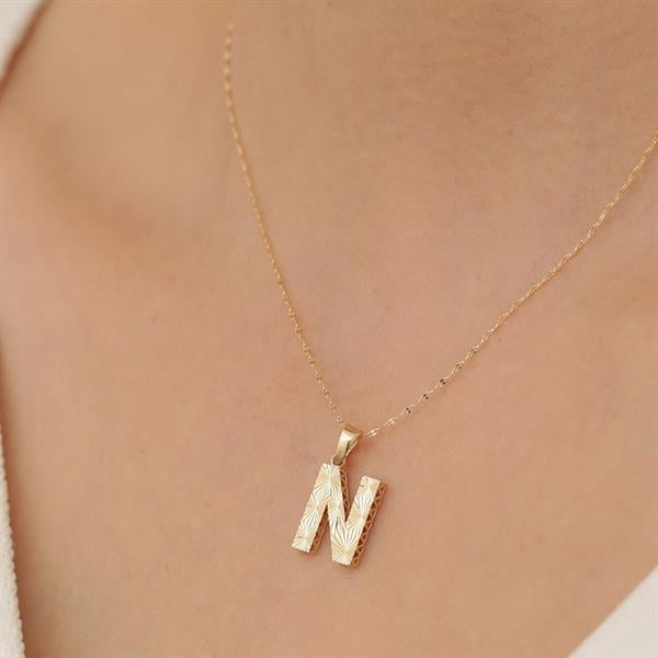 14K Solid Gold N Letter Small Fusion Necklace