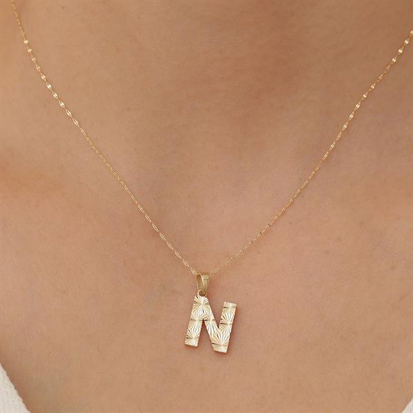 14K Solid Gold N Letter Small Fusion Necklace
