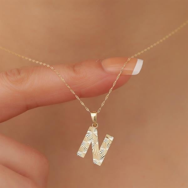 14K Solid Gold N Letter Small Fusion Necklace