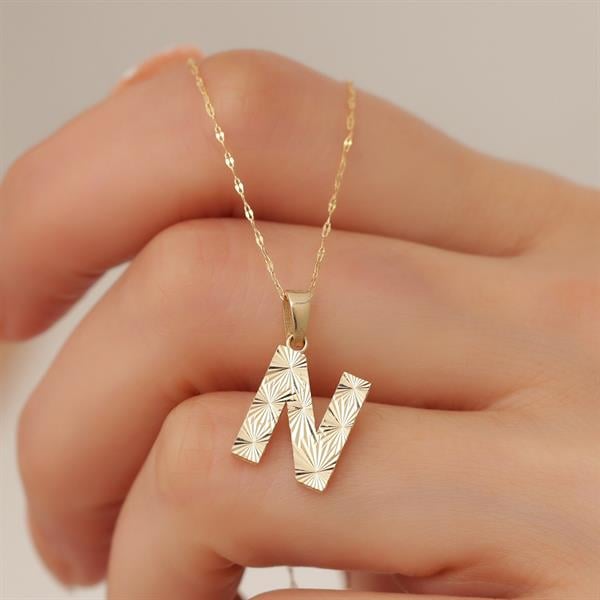 14K Solid Gold N Letter Small Fusion Necklace