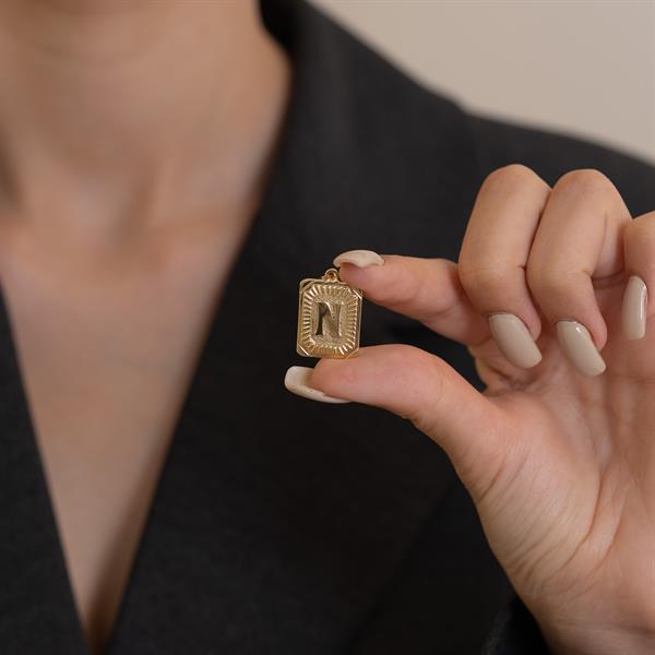 14 Ayar Altın N Harf Vintage Kolye Ucu