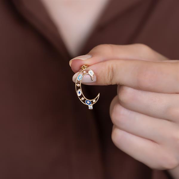 14K Solid Gold Evil Eye Beaded Eye C Letter Pendant