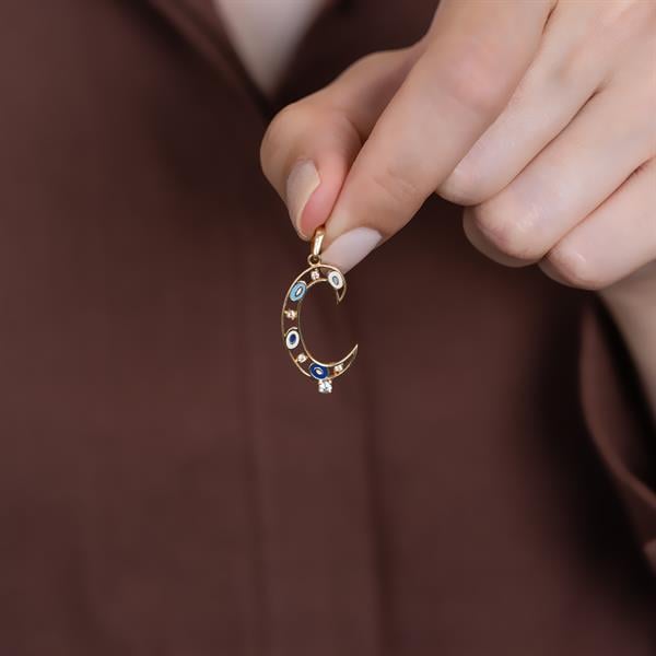 14K Solid Gold Evil Eye Beaded Eye C Letter Pendant