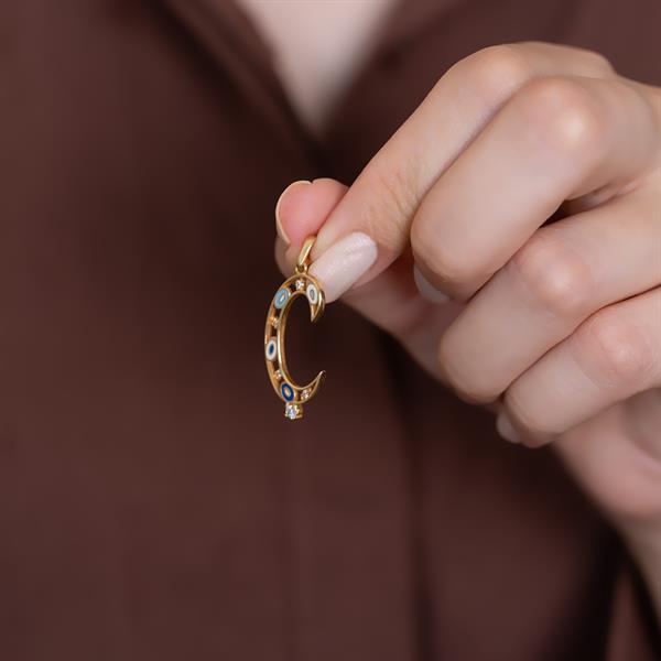 14K Solid Gold Evil Eye Beaded Eye C Letter Pendant