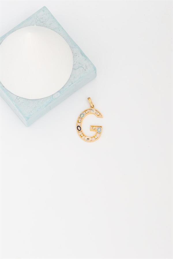 14K Solid Gold Evil Eye Beaded Eye G Letter Eye Necklace