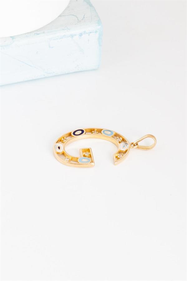 14K Solid Gold Evil Eye Beaded Eye G Letter Eye Necklace