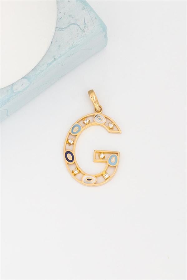 14K Solid Gold Evil Eye Beaded Eye G Letter Eye Necklace