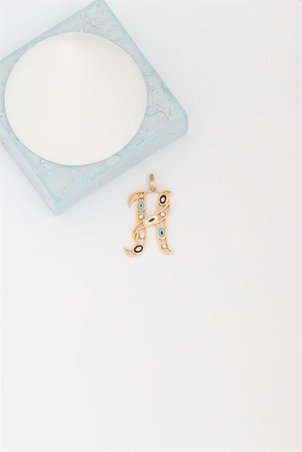 14K Solid Gold Evil Eye Beaded Eye H Letter Necklace