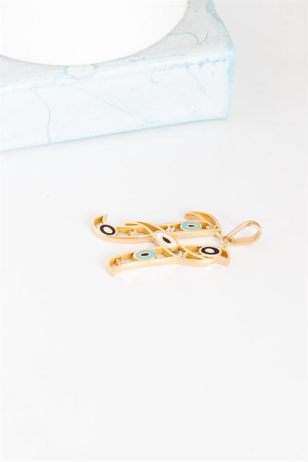 14K Solid Gold Evil Eye Beaded Eye H Letter Necklace