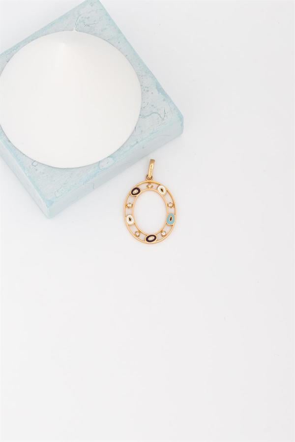 14K Solid Gold Evil Eye Beaded Eye O Letter Pendant