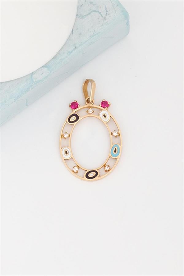 14K Solid Gold Evil Eye Beaded Eye Letter O Necklace