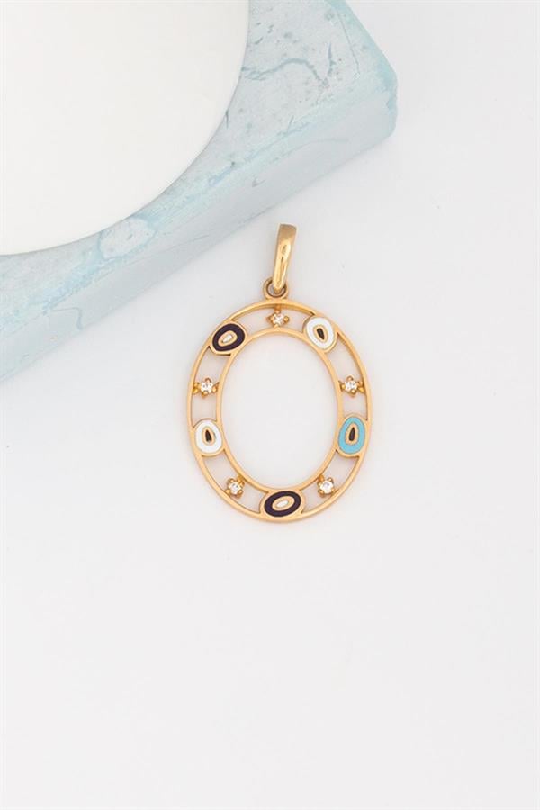 14K Solid Gold Evil Eye Beaded Eye O Letter Pendant