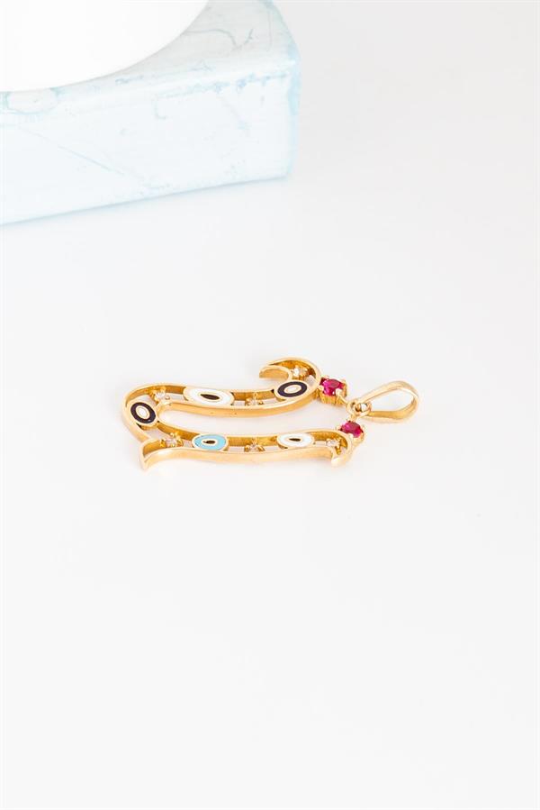 14K Solid Gold Evil Eye Beaded Eye U Letter Necklace