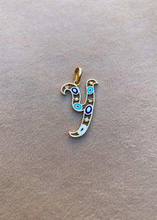 14K Solid Gold Evil Eye Beaded Eye Y Letter Eye Necklace