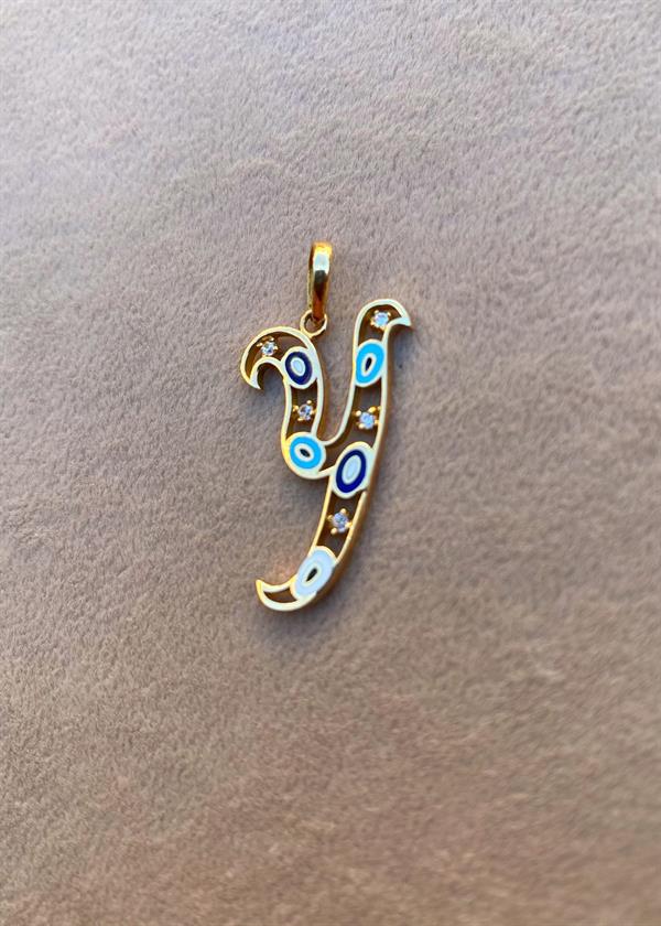 14K Solid Gold Evil Eye Beaded Eye Y Letter Eye Necklace