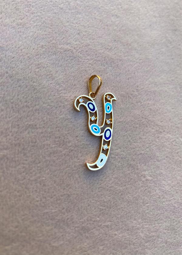 14K Solid Gold Evil Eye Beaded Eye Y Letter Eye Necklace