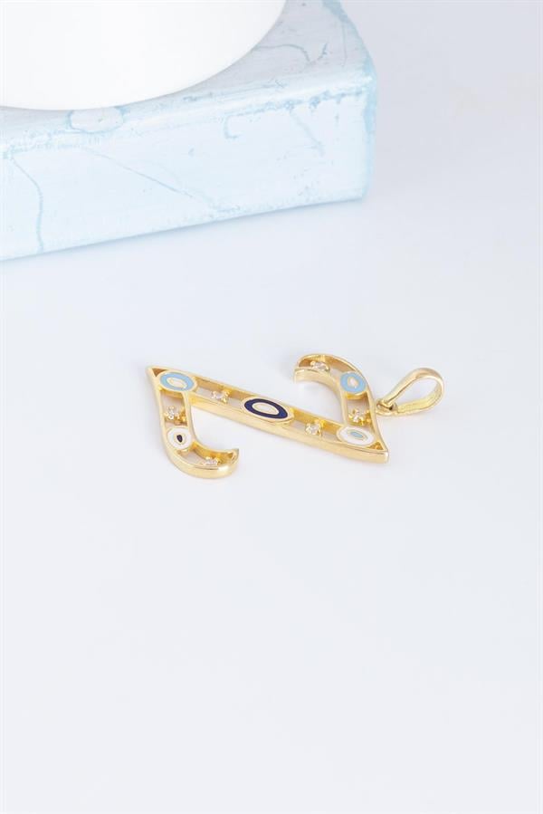 14K Solid Gold Evil Eye Beaded Eye Z Letter Pendant