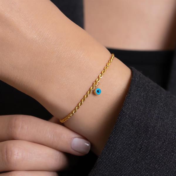 14 Ayar Altın Nazar Boncuklu Halat Burgu Bileklik