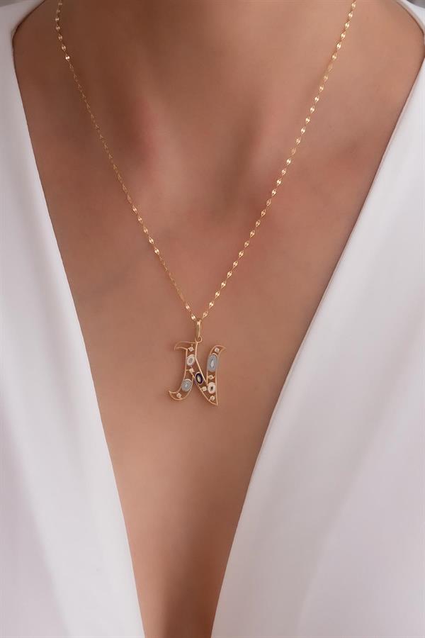 14 Ayar Altın N Harf Göz Kolye